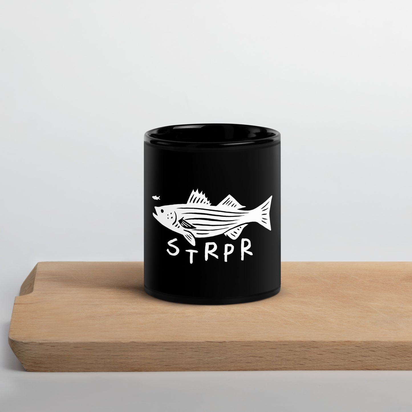 STRPR Striped Bass Black Glossy Mug