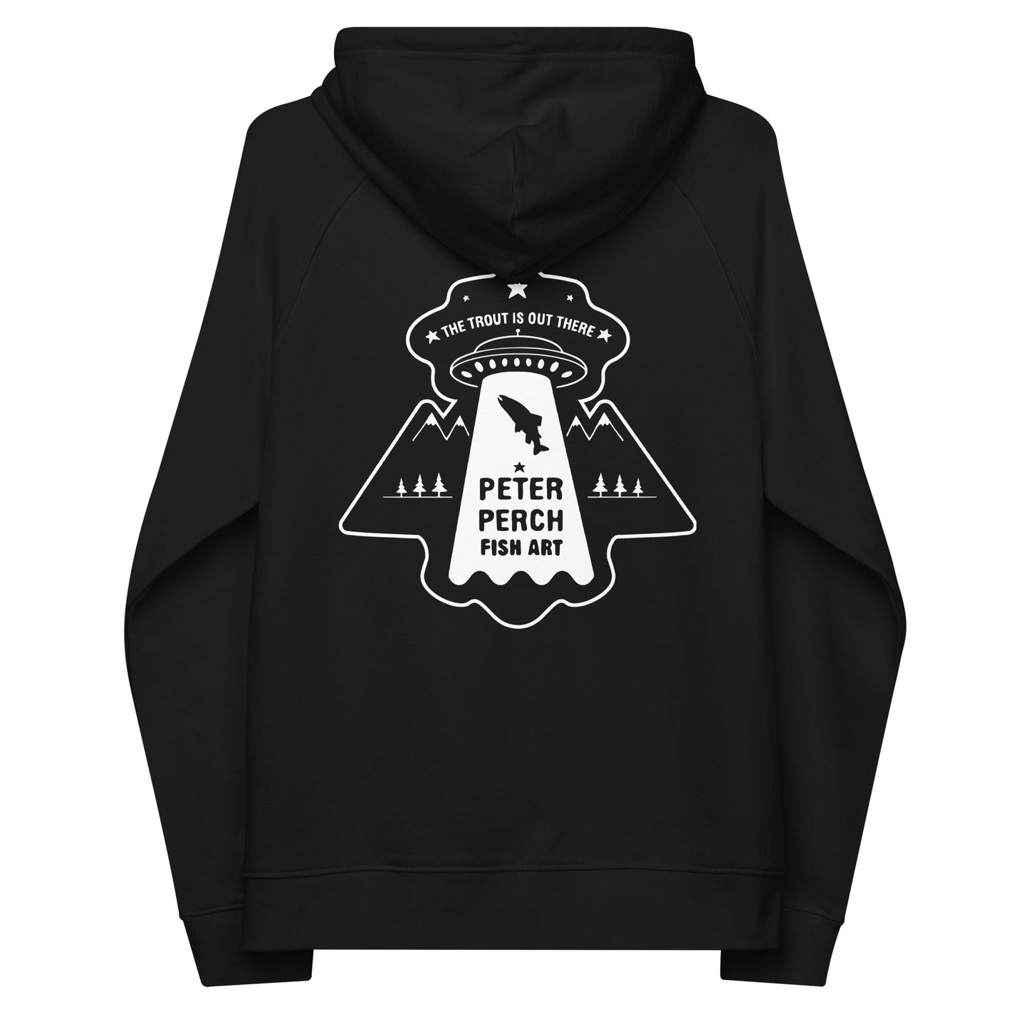 THE TROUT IS OUT THERE Unisex eco raglan hoodie